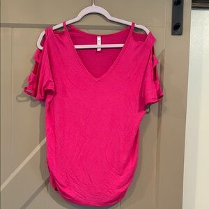 Vibrant Pink Ruffled Cut Out Tee